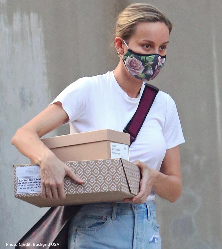 Brie Larson wearing WERKSHOP Roses Face Mask